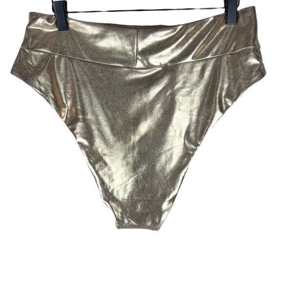 NWOT Aerie High Waisted High Cut Cheeky Bikini Bottoms in Metallic Gold Size XL - Picture 6 of 6